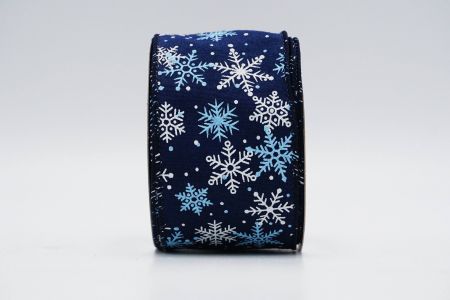 Текстурована стрічка зі сніжинками на дроті_KF7418GC-4-4_темно-синя